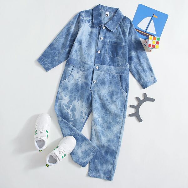 

Toddler Boys Tie Dye Denim Overall, Light wash