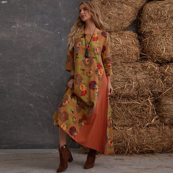 

Floral Godet Panel Tunic Dress, Multicolor