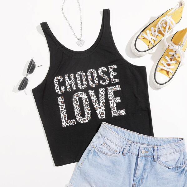 

Plus Slogan Graphic Tank Top, Black