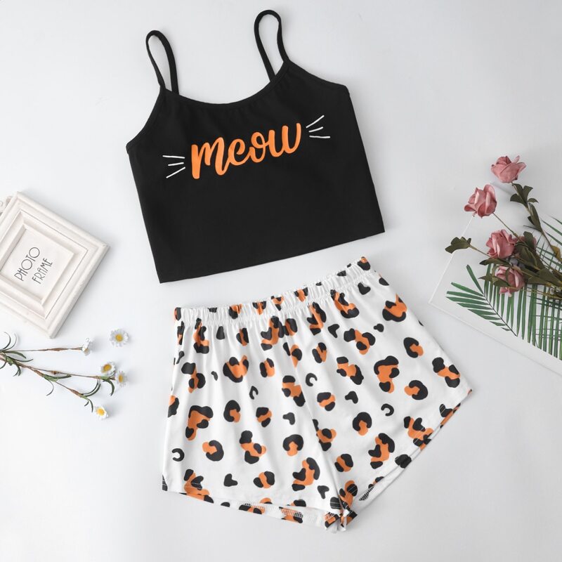 

Letter Graphic Cami Pajama Set, Black and white