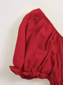 Soleia 繫帶領抽褶胸多層次洋裝 - 紅色 - 查看 3