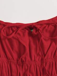 Soleia 繫帶領抽褶胸多層次洋裝 - 紅色 - 查看 5