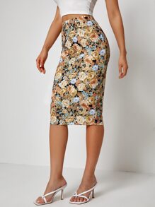 SHEIN Privé 滿版花卉鉛筆半身裙 - 彩色 - 查看 4