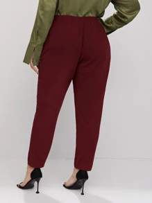 SHEIN Privé Plus Fold Pleated Solid Trousers - Burgundy - View 2
