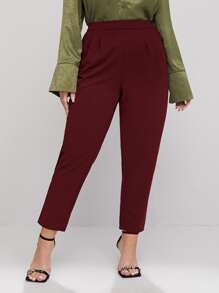 SHEIN Privé Plus Fold Pleated Solid Trousers - Burgundy - View 4