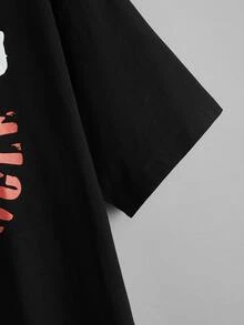 SHEIN Unity Plus Tiger & Letter Graphic Two Tone Tee - Black and White - View 4