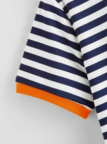 SHEIN Boys Pocket Patched Striped Ringer Tee - Blue and White - View 4