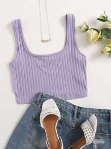 SHEIN EZwear 羅紋針織素色短版背心上衣 - 紫丁香色 - 查看 1