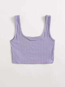 SHEIN EZwear 羅紋針織素色短版背心上衣 - 紫丁香色 - 查看 2