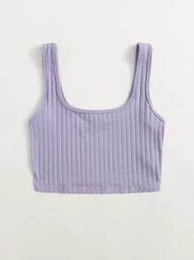 SHEIN EZwear 羅紋針織素色短版背心上衣 - 紫丁香色 - 查看 3