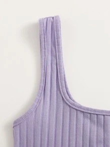 SHEIN EZwear 羅紋針織素色短版背心上衣 - 紫丁香色 - 查看 4