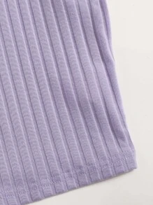 SHEIN EZwear 羅紋針織素色短版背心上衣 - 紫丁香色 - 查看 5