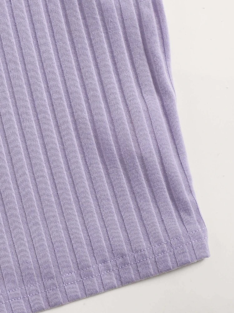 SHEIN EZwear 羅紋針織素色短版背心上衣 - 紫丁香色 - 查看 5