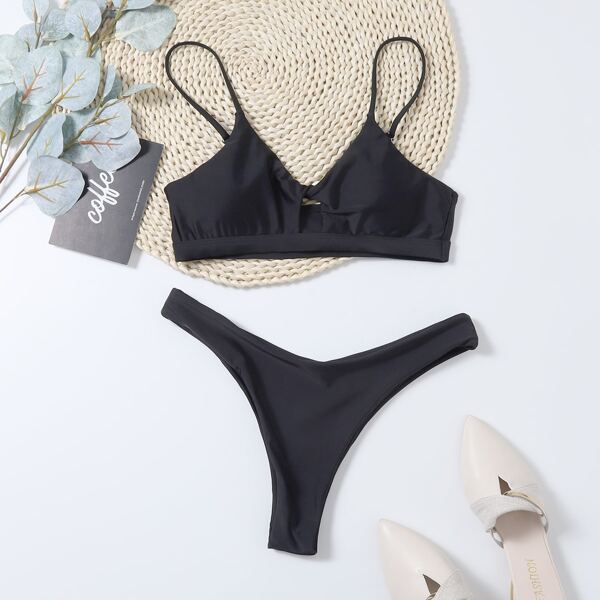 

Cut-Out Twist Bikini Swimsuit, Black