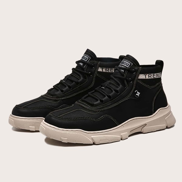 

Men Lace-up Front Letter Graphic Boots, Black