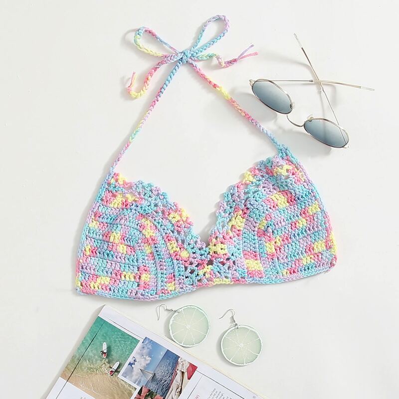 

Colorful Crochet Bikini Top, Multicolor
