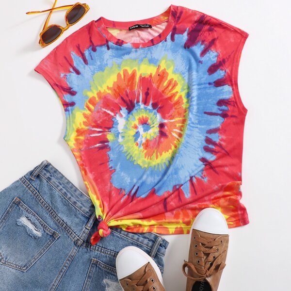 

Tie Dye Cap Sleeve Tee, Multicolor