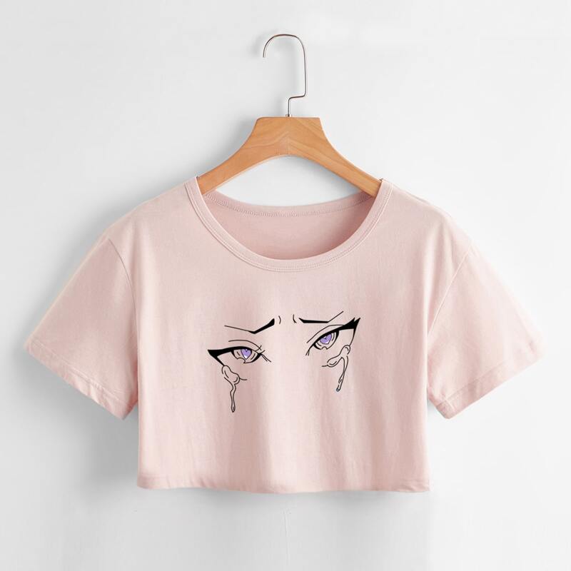 

Eye Print Crop Tee, Baby pink
