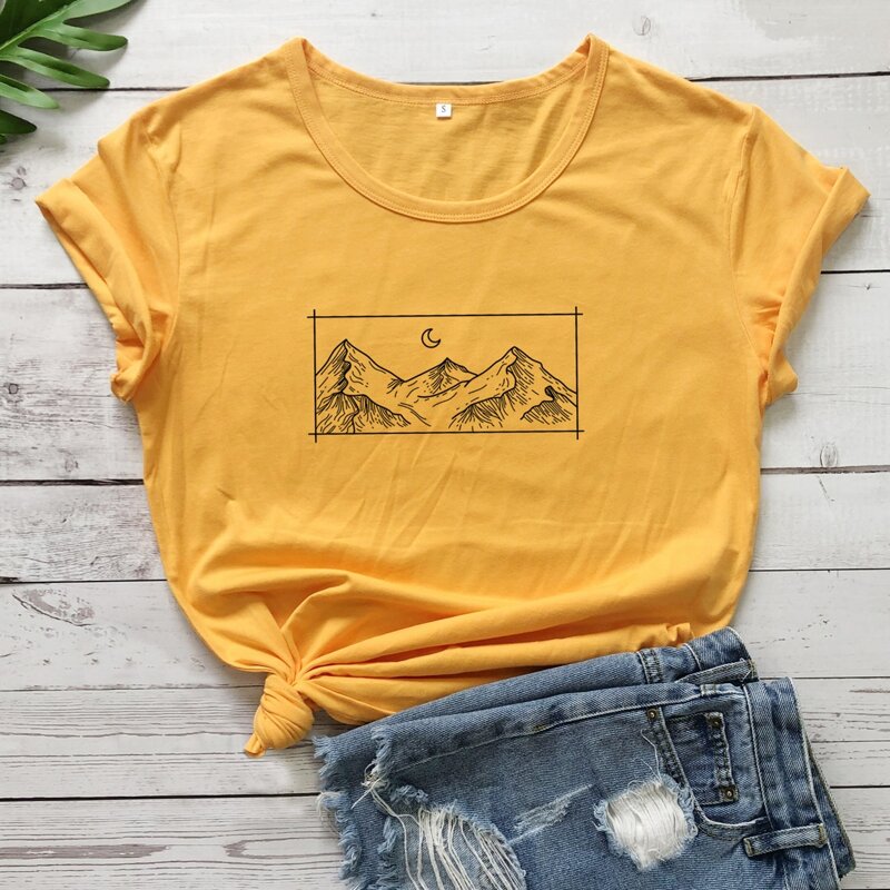 Mountain Print Tee, Mustard yellow