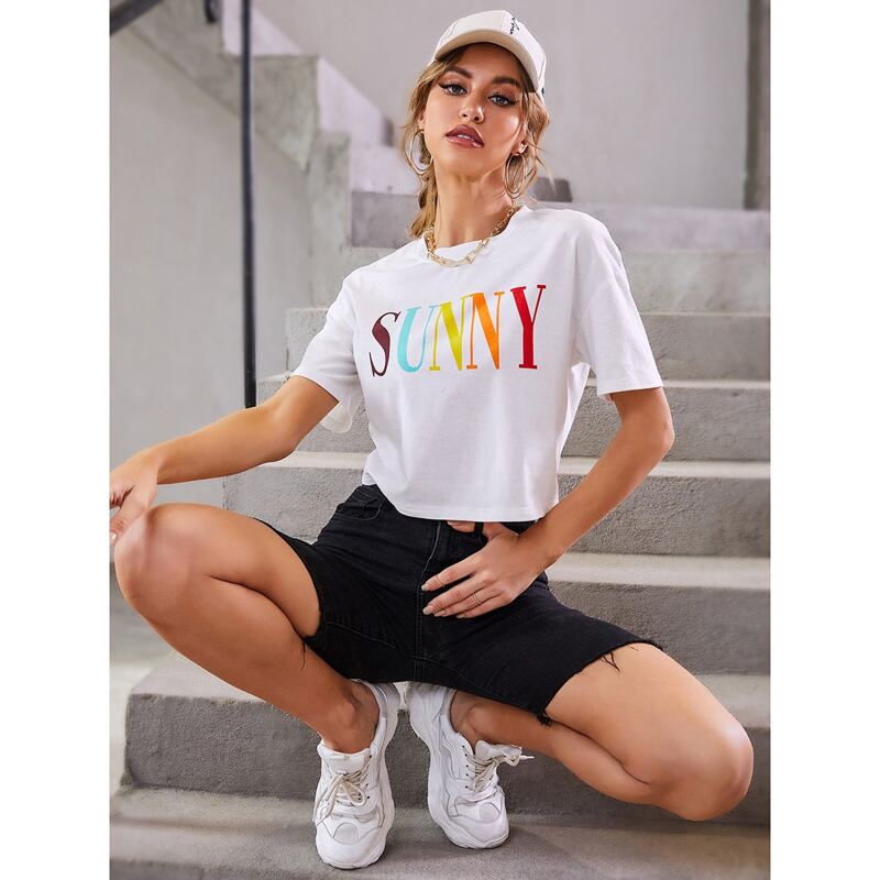 

Letter Graphic Crop Tee, White