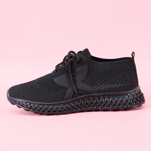 

Lace-up Front Knit Sneakers, Black
