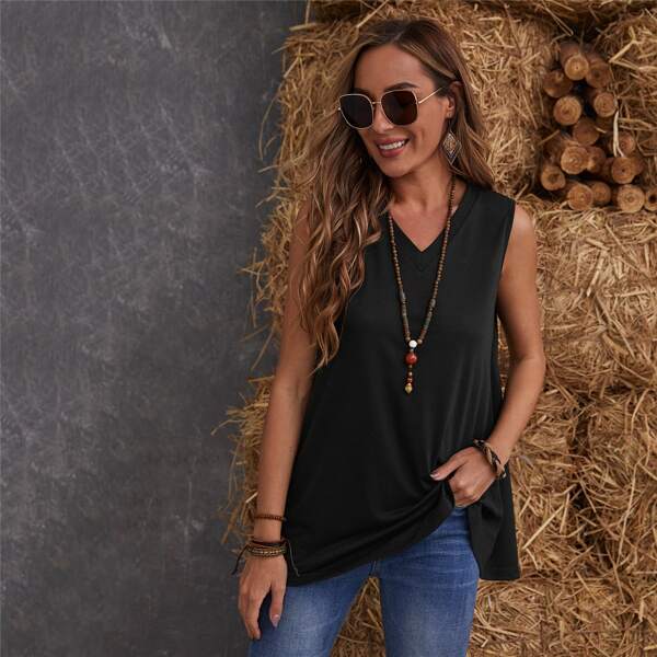 

V-neck Tank Top, Black