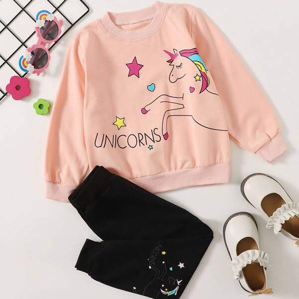 

Toddler Girls Unicorn Print Sweatshirt & Sweatpants, Multicolor