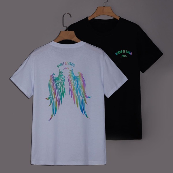 

Men 2 Pack Reflective Print Tee, Black and white