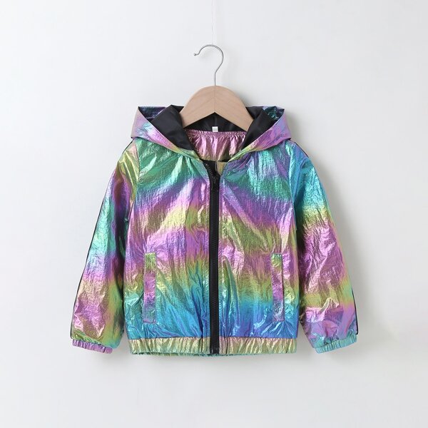 

Toddler Girls Letter Graphic Zip Up Holographic Jacket, Multicolor