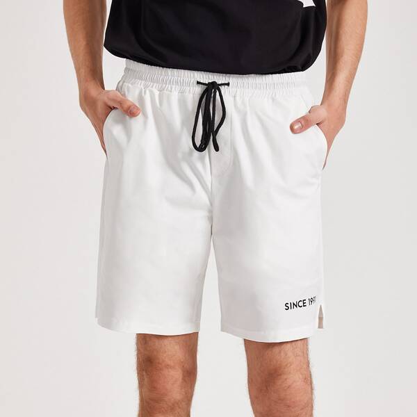 

Men Letter Graphic Shorts, White
