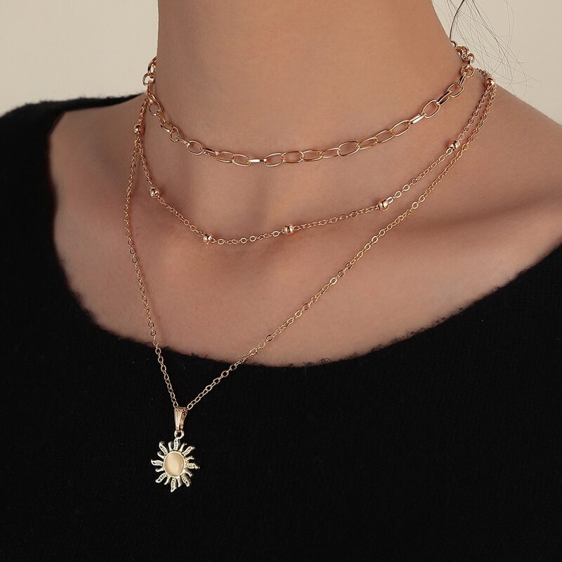 

Sun Pendant Layered Necklace, Gold