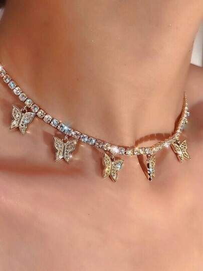Butterfly & Rhinestone Decor Choker