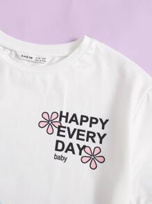 SHEIN Cô gái Tween In Khẩu hiệu Khối màu Bộ áo thun & Leggings - Nhiều màu - Xem 3