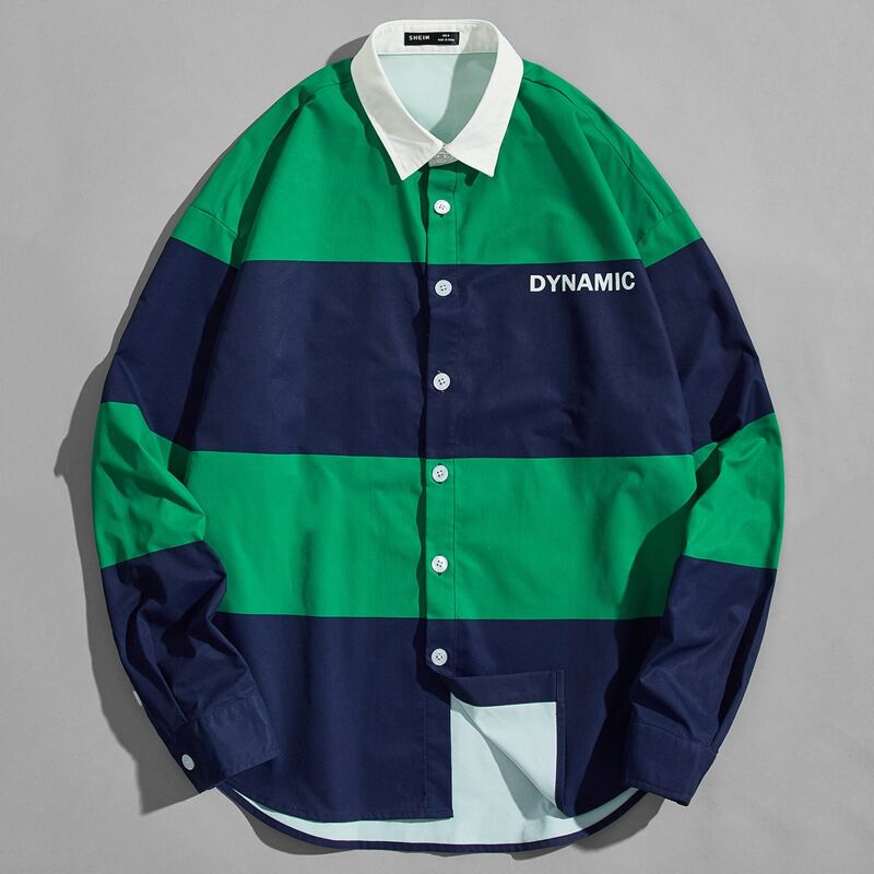 

Guys Contrast Collar Letter Graphic Colorblock Shirt, Multicolor