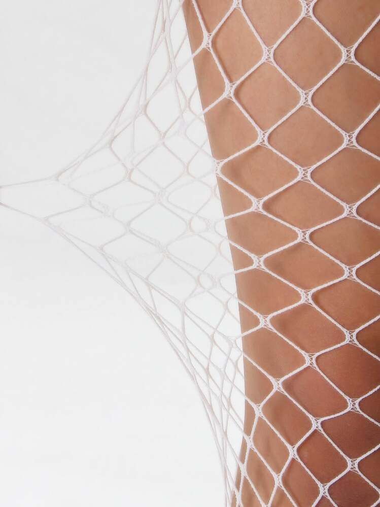 镂空渔网裤袜 - 白色 - 查看 3