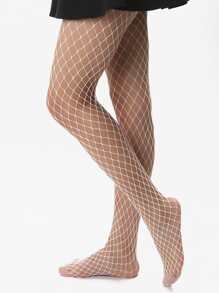 Hollow Out Fishnet Tights - White - View 4