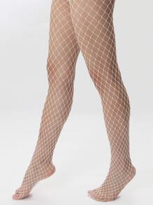 Hollow Out Fishnet Tights - White - View 5