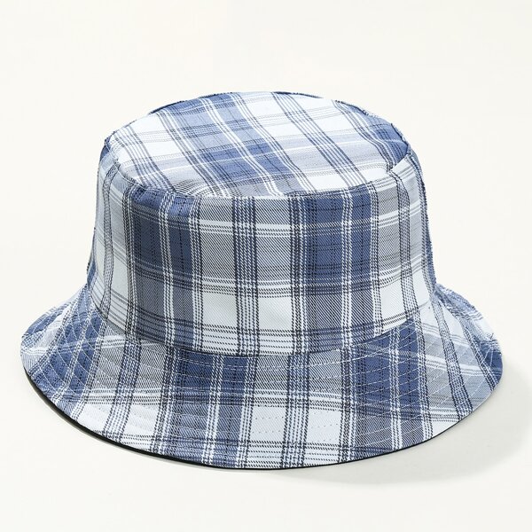

Plaid Pattern Bucket Hat, Blue