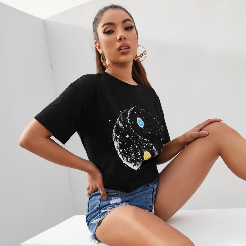 

Graphic Print Short Sleeve Tee, Black