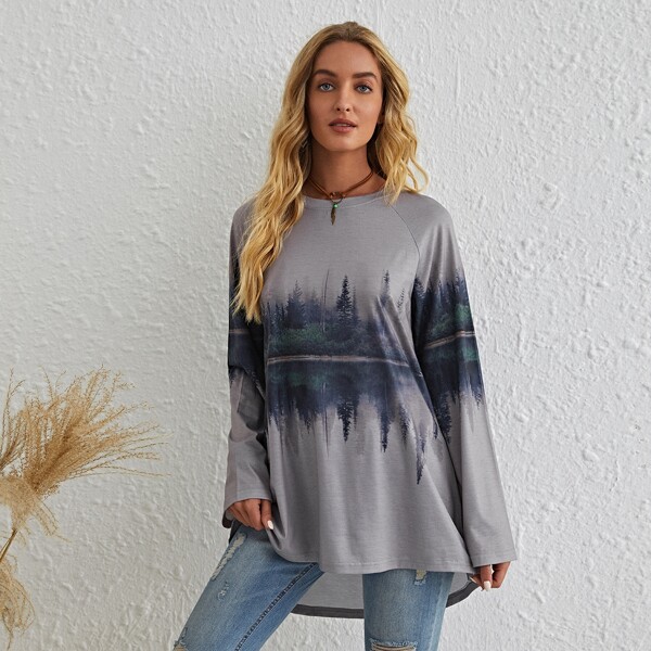 

Landscape Print Raglan Sleeve Tee, Multicolor