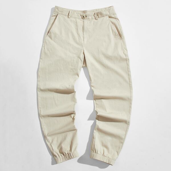 

Men Slant Pocket Solid Pants, Beige