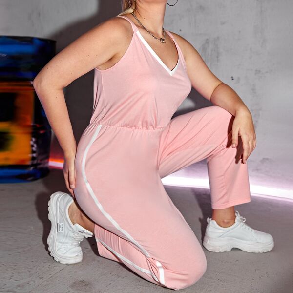 

Plus Contrast Trim Cami Jumpsuit, Pastel baby pink