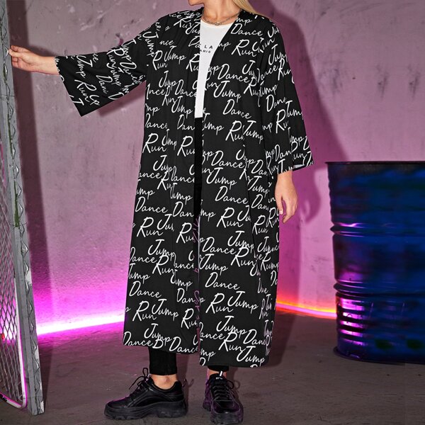

Plus Letter Graphic Kimono, Black and white