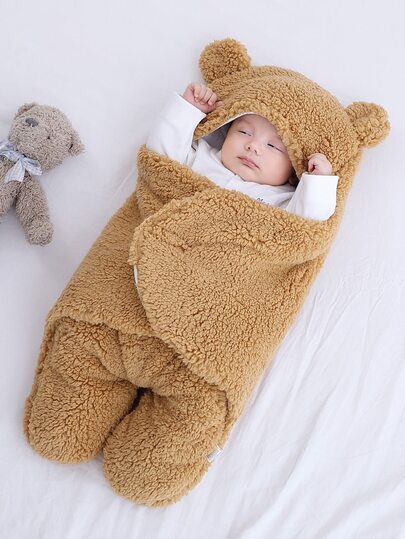 Baby Unisex 3d Ear Design Flannel Sleep Bag Shein