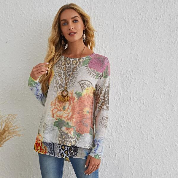 

Floral Print 2 In 1 Sweater, Multicolor