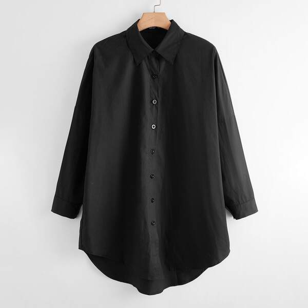 

Plus Curved Hem Longline Blouse, Black