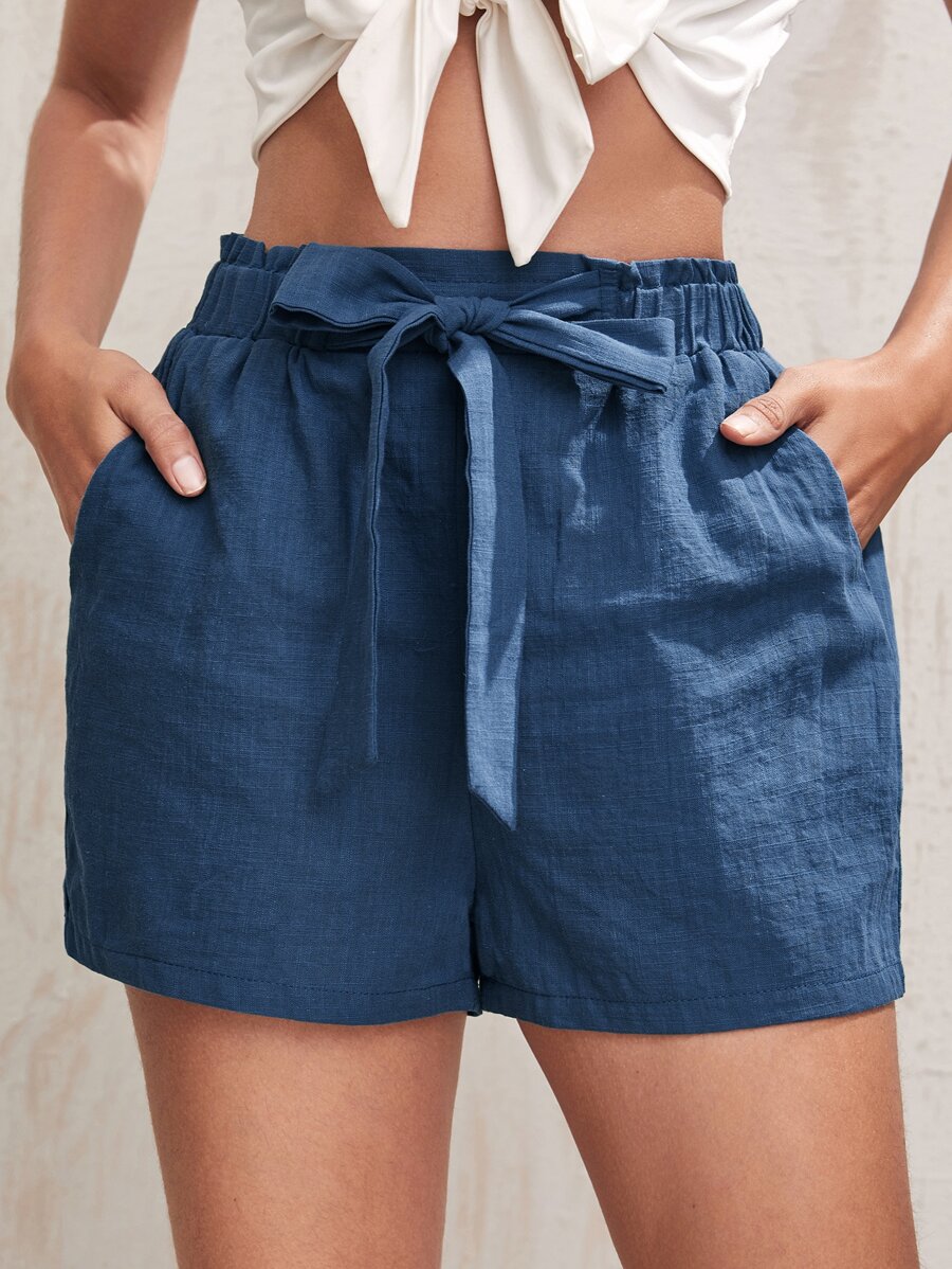 SHEIN Essnce Paperbag Waist Knot Front Shorts