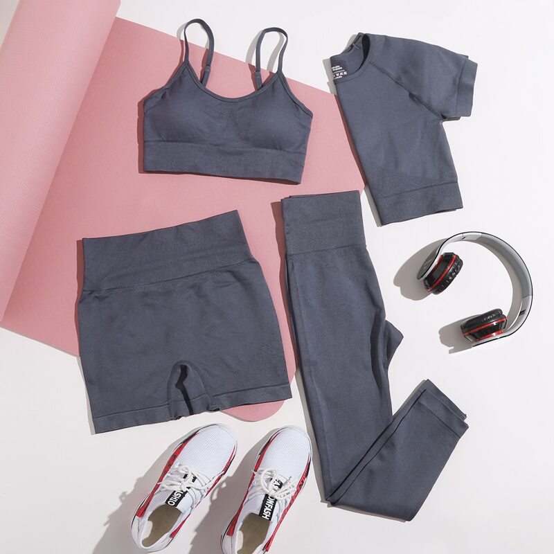 

4pcs Seamless Solid Sports Set, Dark grey