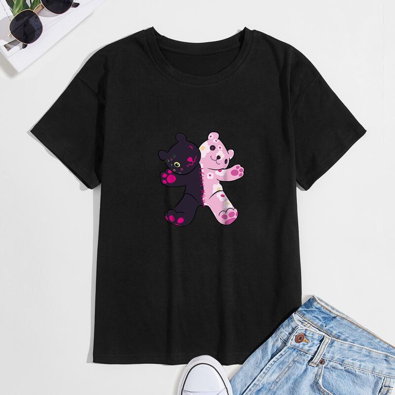 

Guys Cartoon Bear Pattern Tee, Black