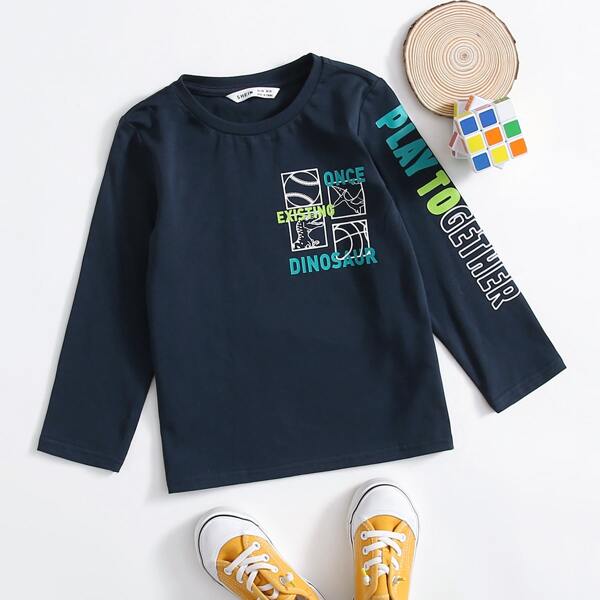 

Toddler Boys Letter & Graphic Print Tee, Navy blue